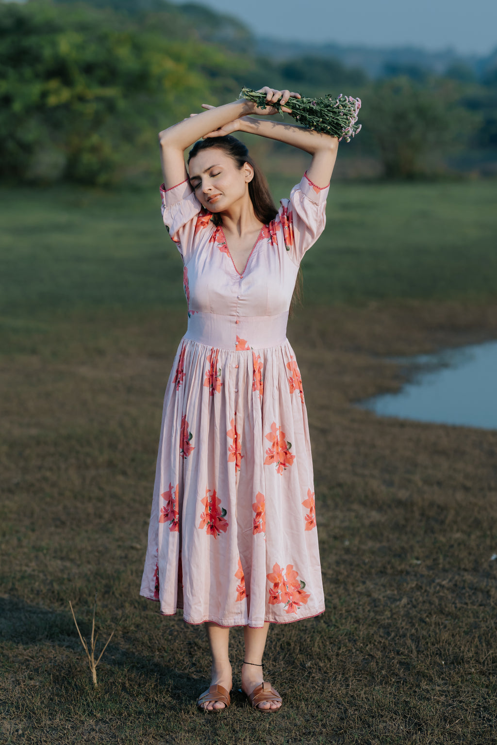 Bougainvillea Vintage Gathered Dress