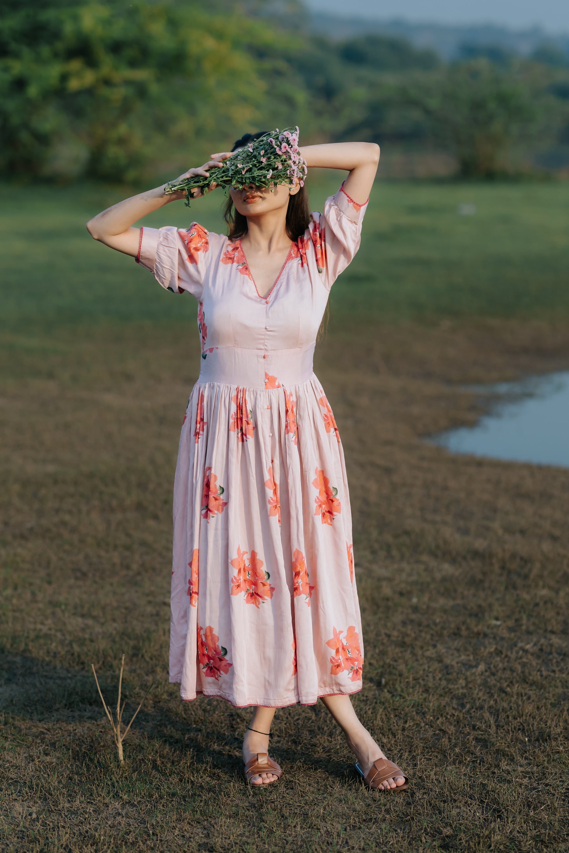 Bougainvillea Vintage Gathered Dress