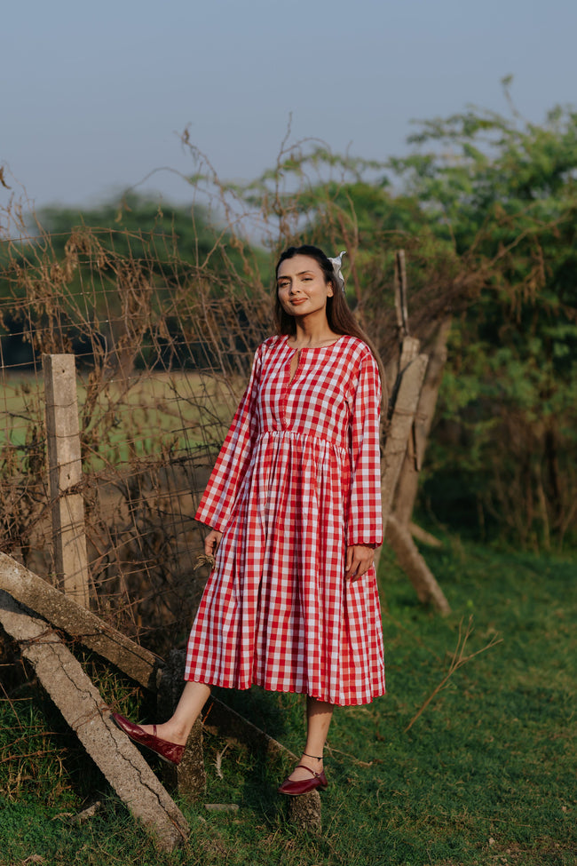 Red Gingham Scalloped Dress Hover Image