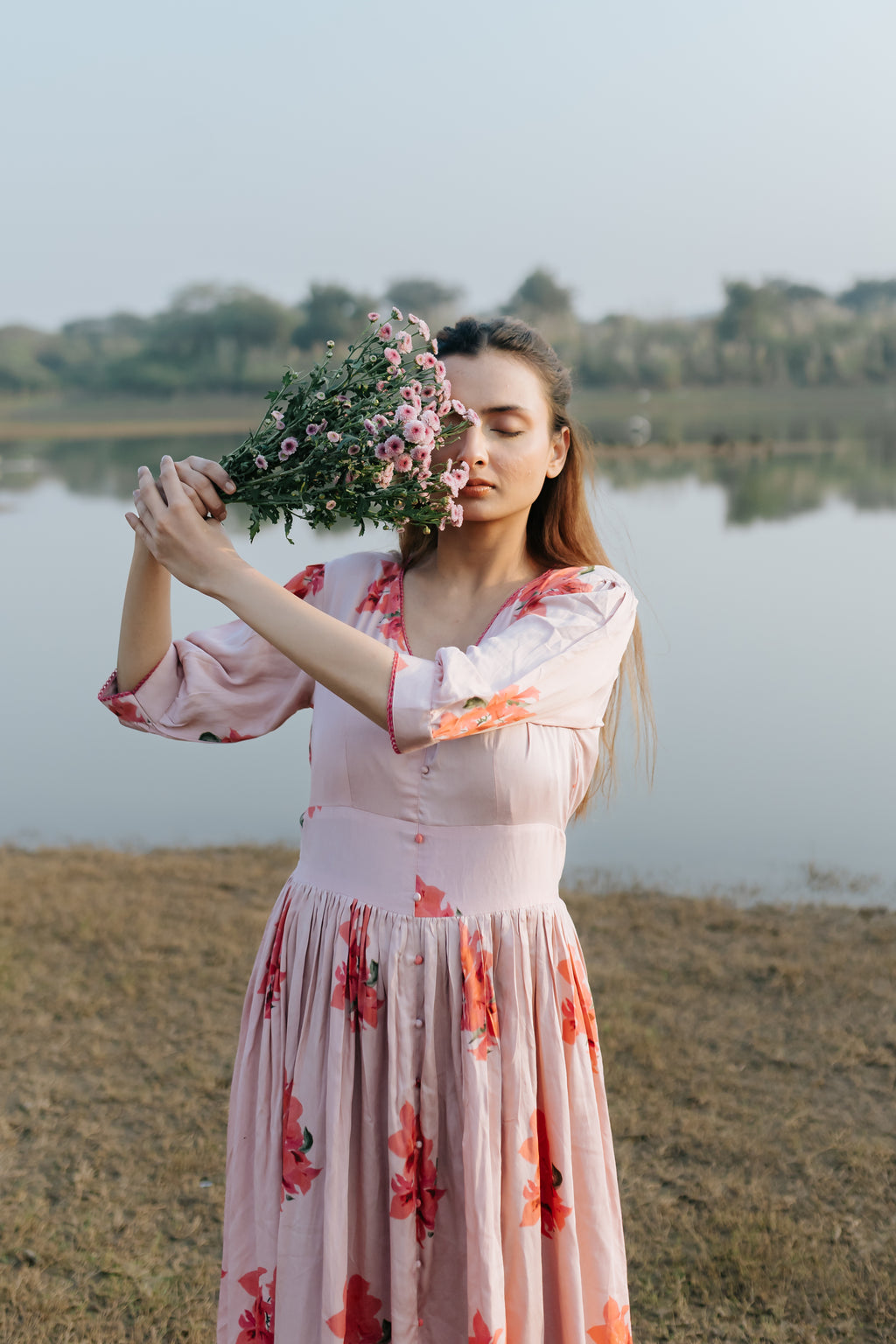 Bougainvillea Vintage Gathered Dress