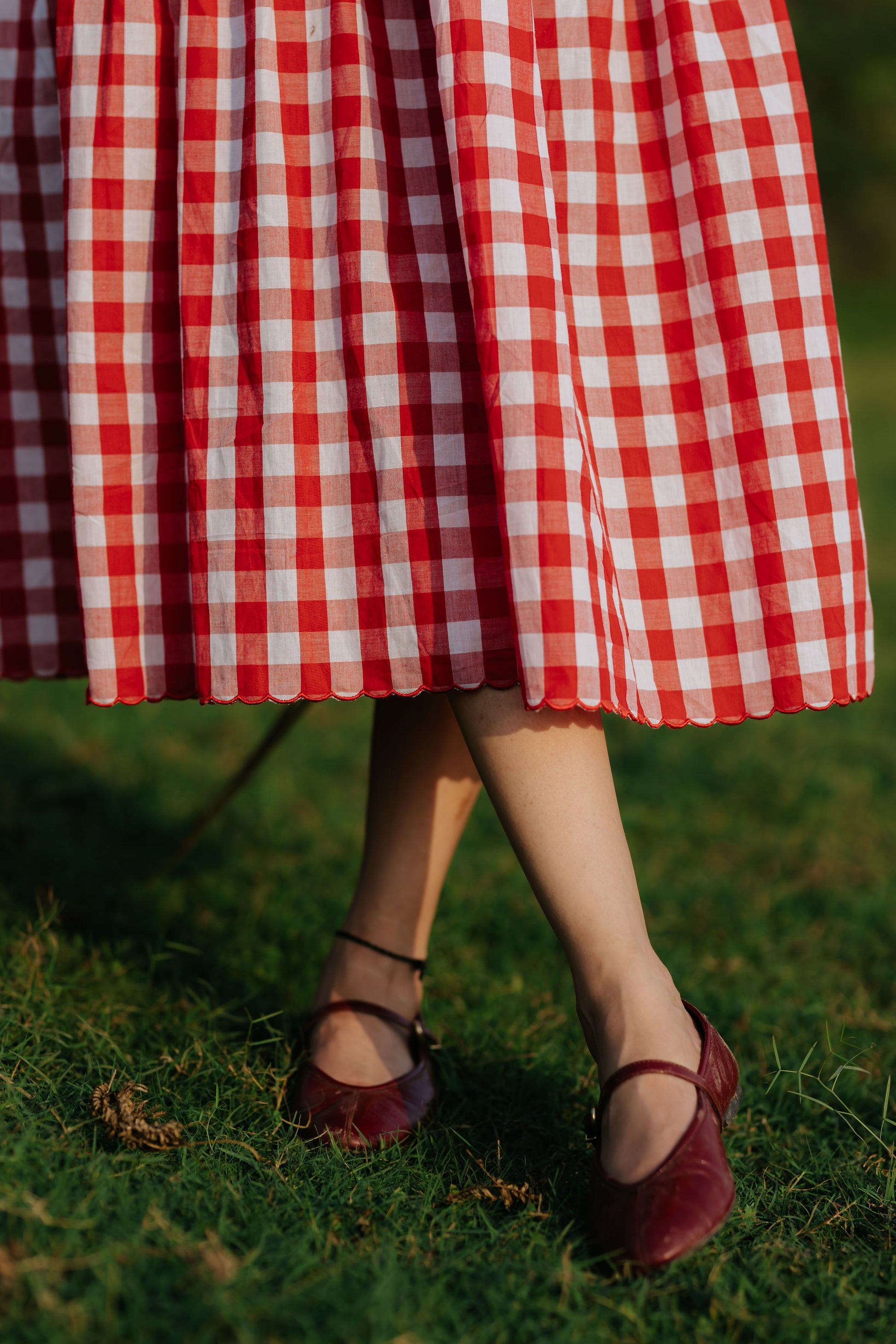 Red Gingham Scalloped Dress
