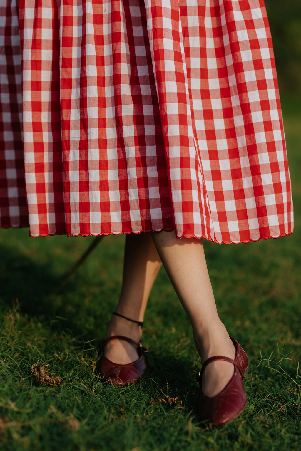 Red Gingham Scalloped Dress [SALE L]