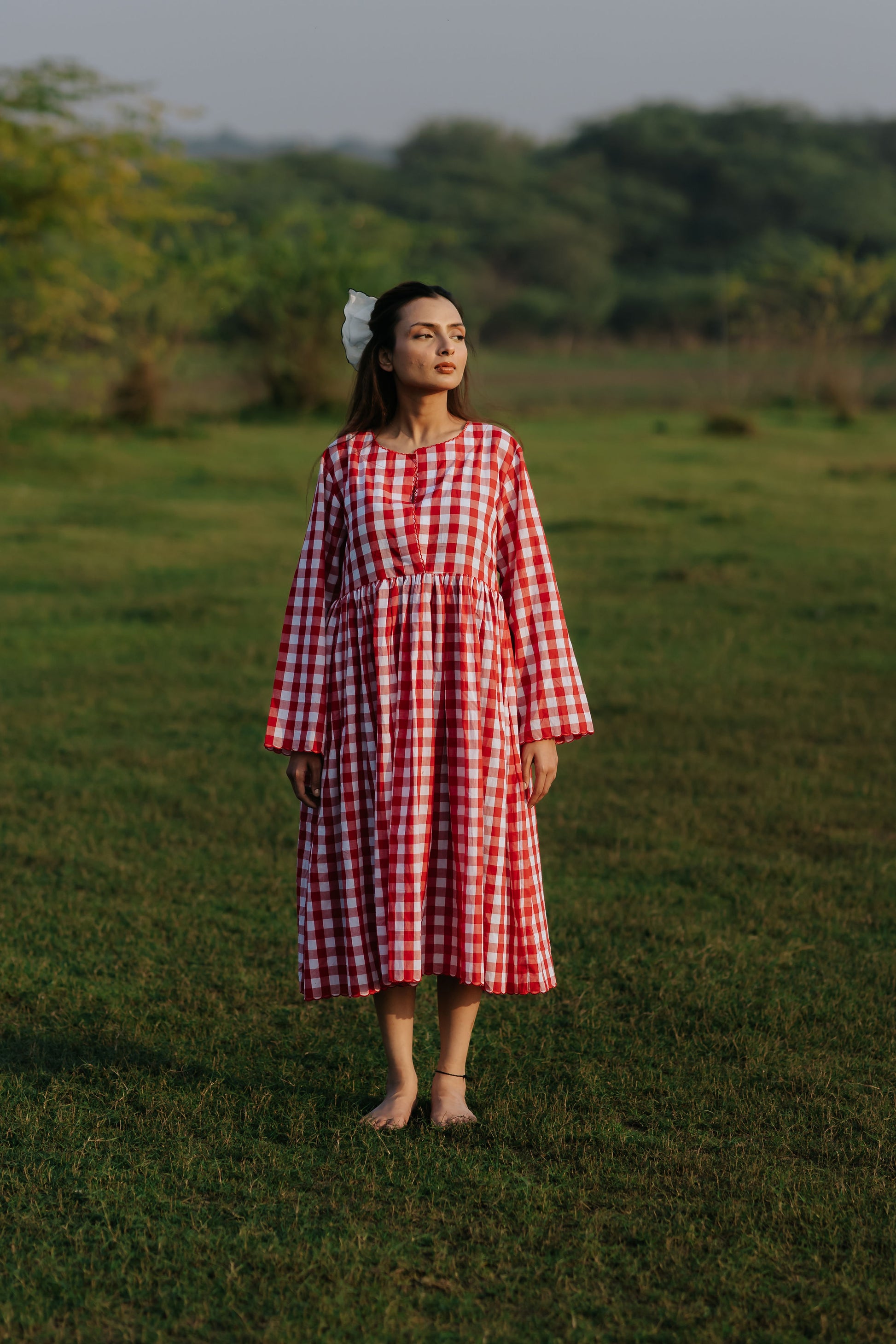 Red Gingham Scalloped Dress