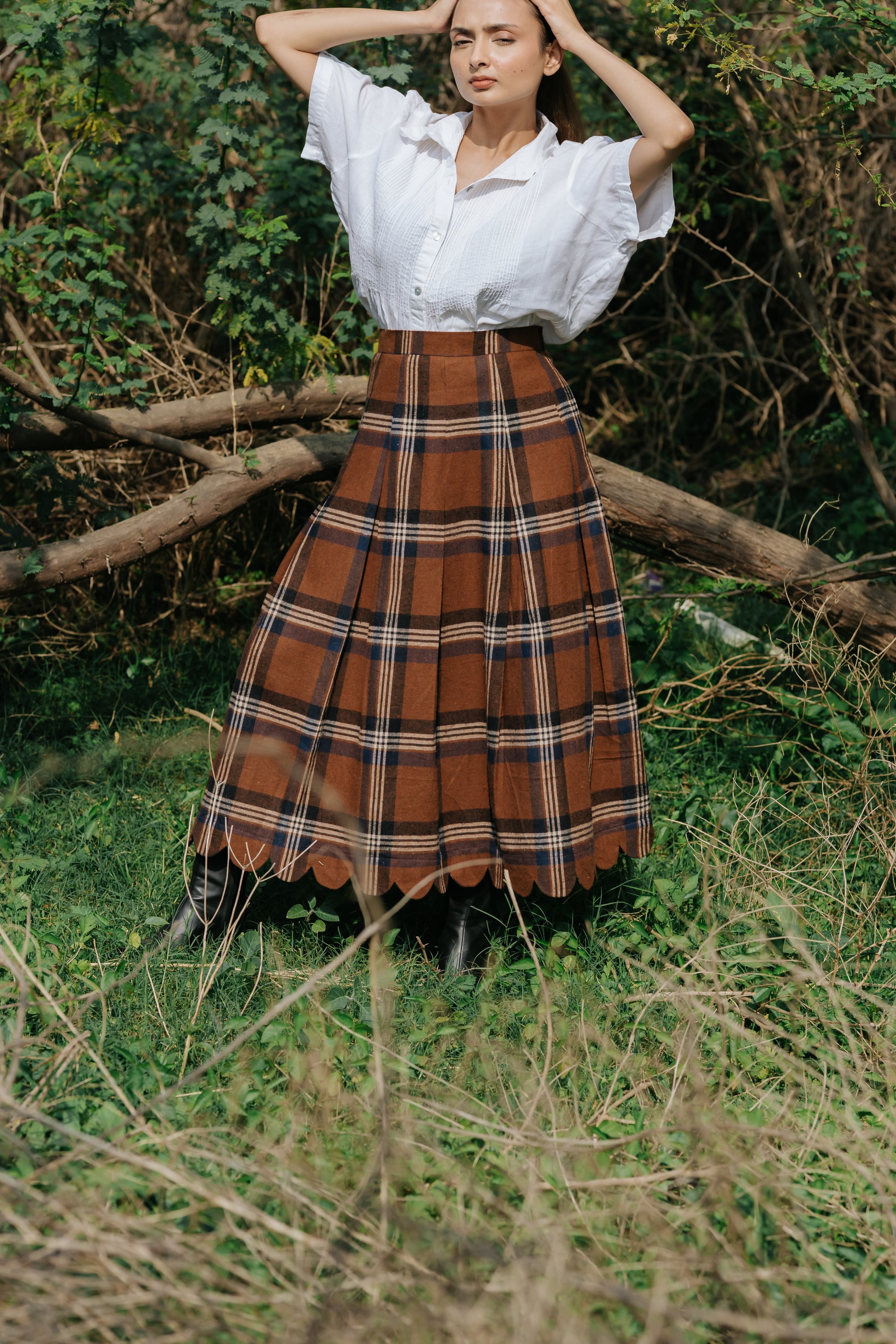 Heritage Plaid Wool Scallop Skirt