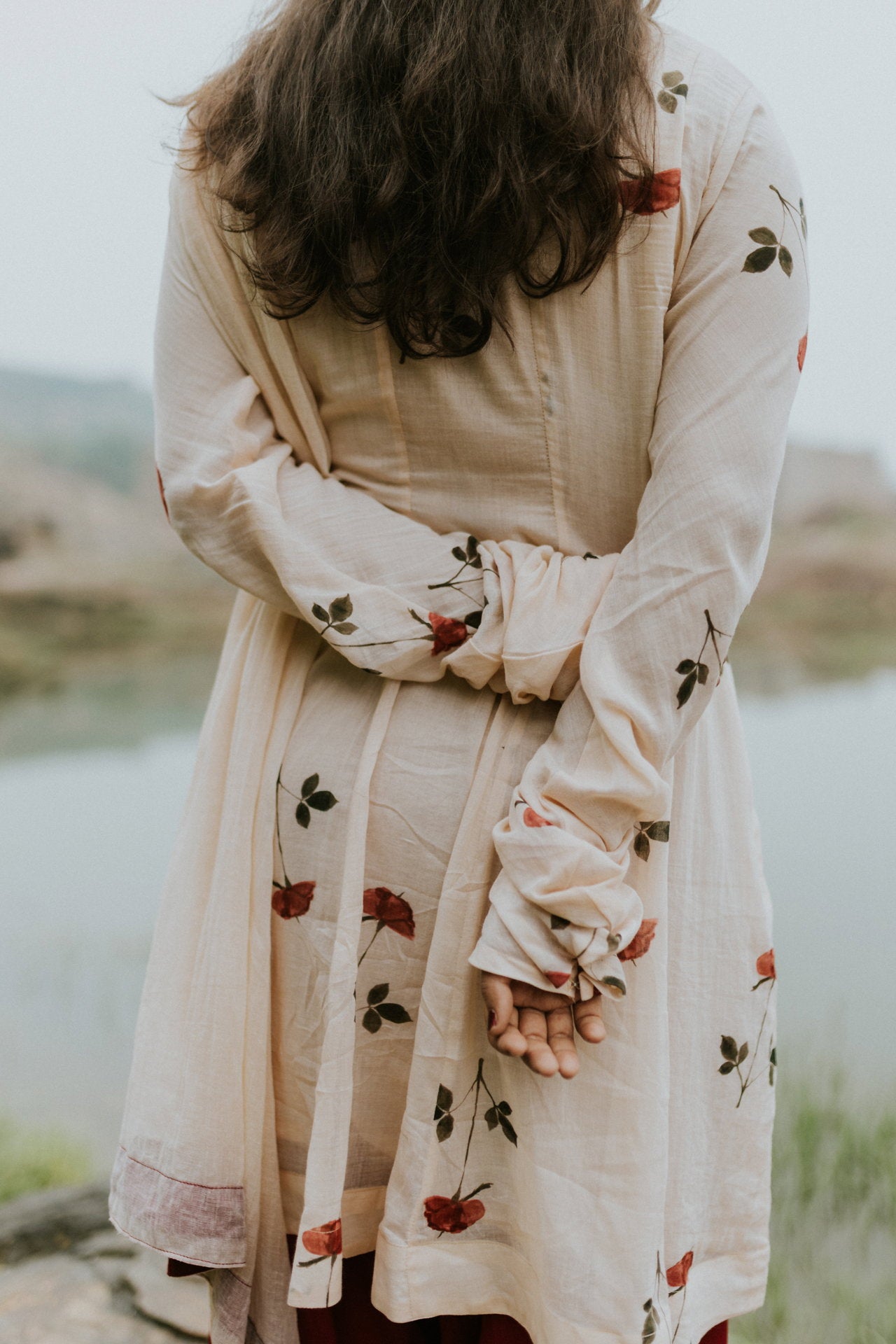 Handpainted Rose Garden Mulmul Kurta Set