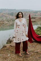 Handpainted Rose Garden Mulmul Kurta Set