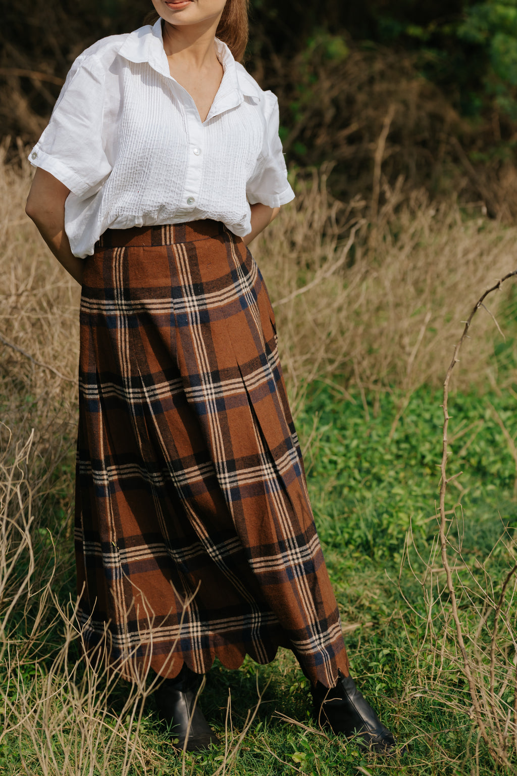 Heritage Plaid Wool Scallop Skirt